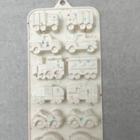 Other - Candy Mold With Trains, Cars and Trucks Silicone White Speckle Mold
